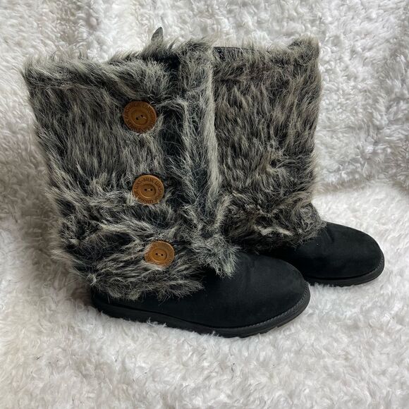 Muk Luks Winter Boots reversal Blk faux suede,navy blue knit & gray faux… - Picture 7 of 12
